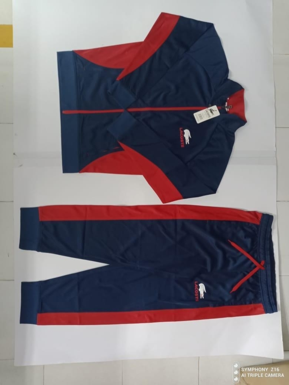 Lacoste Navy Jacket and Pants Set with Red Accents